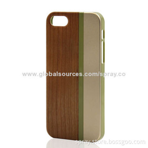 PC with Aluminum Inlay Hand Made Wooden Case for iPhone 5/5S